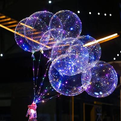 7pcs 20inch Light Up Balloons with Light String Glow In The Dark Transparent Led Balloons Party Festival Decor