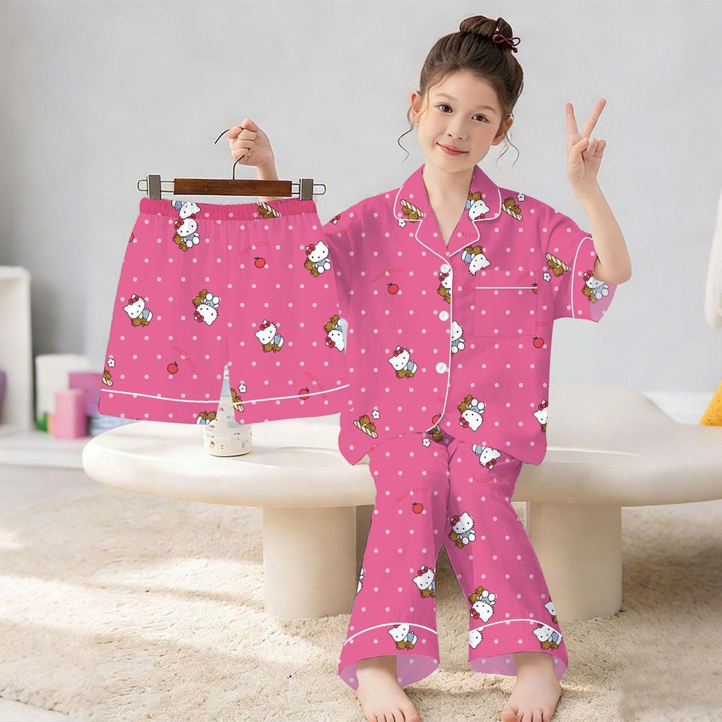 Children's Cloud Cotton Pajama Set: Short Sleeve, Shorts, and Long Pants for Summer.