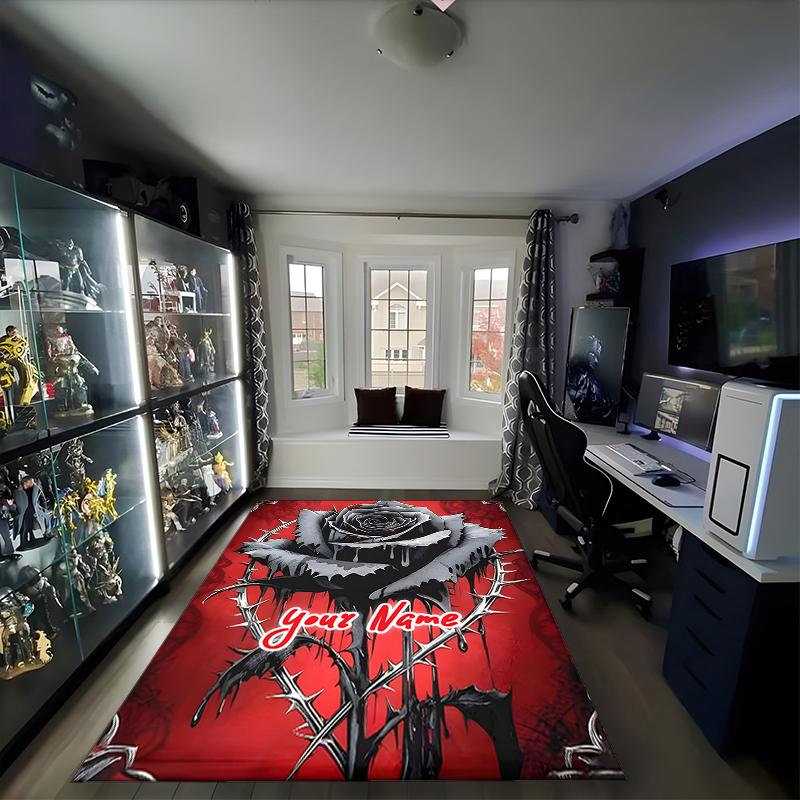 1PC Custom Name Gothic Rose Artwork Theme Floor Mat Ideal for Living Room, Game Rooms, Office, Bedroom,Floor Mat Playful Design