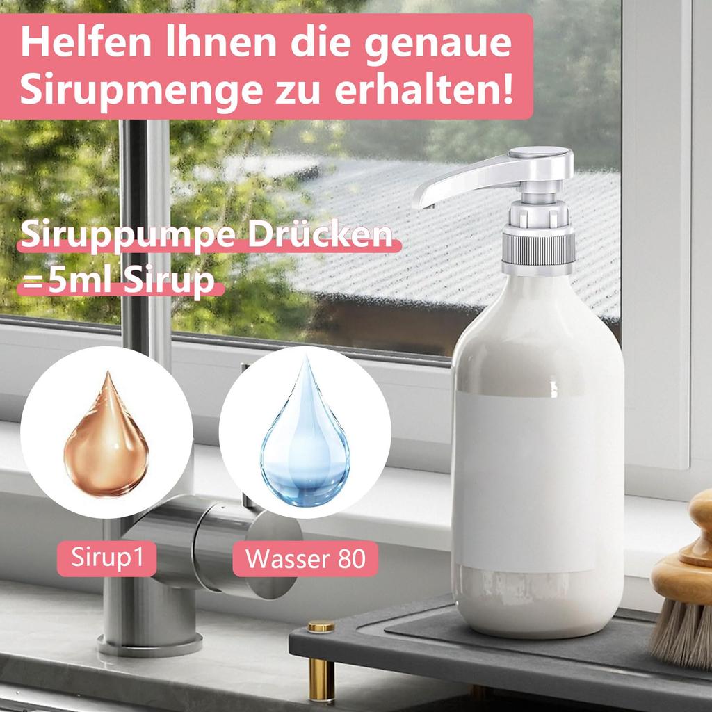6er-Pack Sirup-Dosierpumpen - Kompatibel mit 500ml/1000ml Flaschen, inklusive Schläuchen