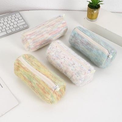 Cute Cylindrical Fluffy Pencil Case All-match with Girlish Heart Large-capacity Stationery Storage Bag Knitted Pencil Case Storage Bag