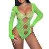 Damski Monokini z Długim Rękawem i Wycięciami z Siateczki Fishnet, Bez Pleców, Prześwitujące Siatkowe Body, Rajstopy Bielizna Piżama Ubrania Klubowe