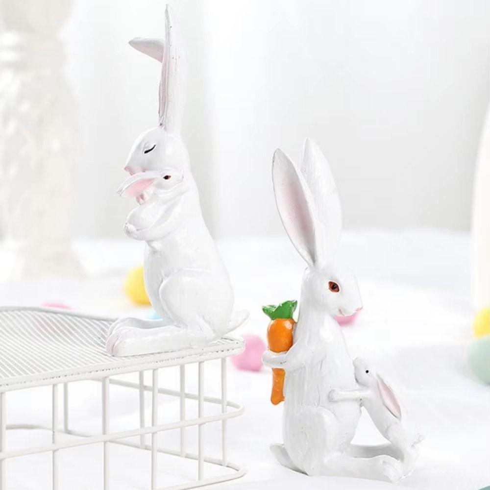 Cute Resin Rabbit Ornament Hand-Carved Easter Decoration Easter Bunny Figurine  Lifelike Rabbit