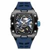 Luminous Skeleton Self Winding Mechanical Watches for Men Tonneau Shape Waterproof Sports Watch Rubber Strap