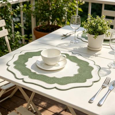 Gekräuselter Leinen-Tischset Maschinenwaschbar Knitterfrei Esstischset für Zuhause Bauernhaus Küche Restaurant