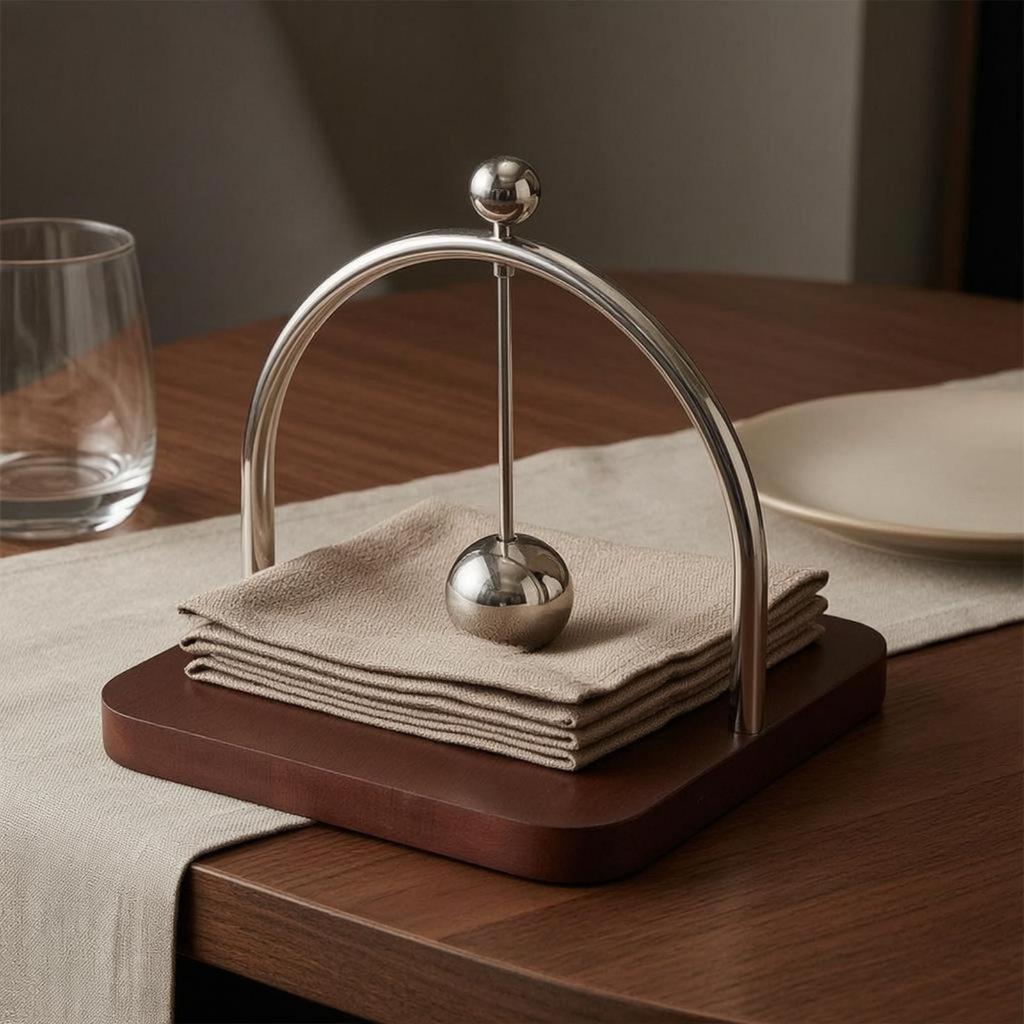 Square Napkin Holder Wooden Foundation and Steel Rounded Corners Table