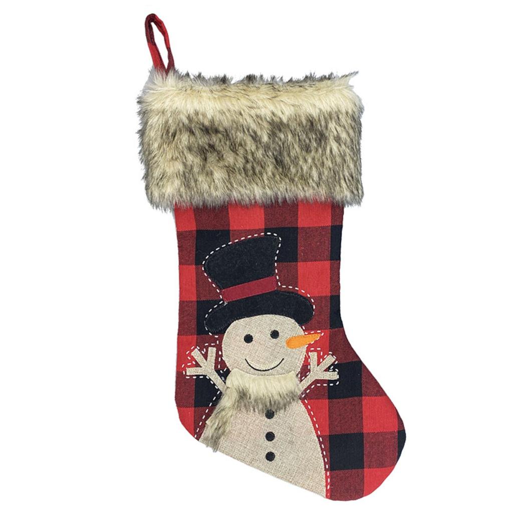 Christmas Stocking Burlap Plaid Multi-Design Santa Snowman Reindeer Snowflake Festive Holiday Gift Bag Hanging Christmas Decor