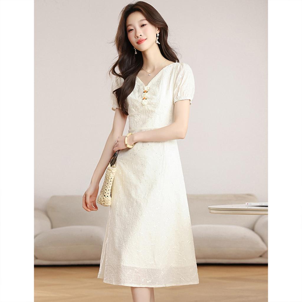 Gentle Wind Waist V-neck Clavicle Fairy Dress