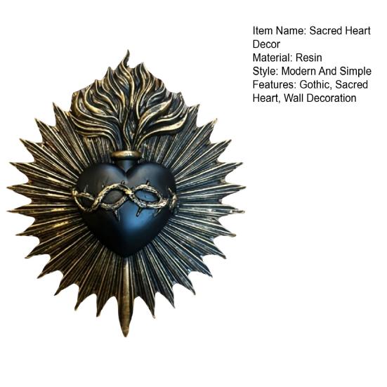 Gothic Sacred Heart Wall Decoration Home Office Living Room Wall Art Decoration Resin Sacred Heart Wall Sculpture Ornament