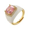 Gold Plated Zircon Open Ring Multicolor Geometric Square Ring Enamel Dripping Oil Ring  For Women