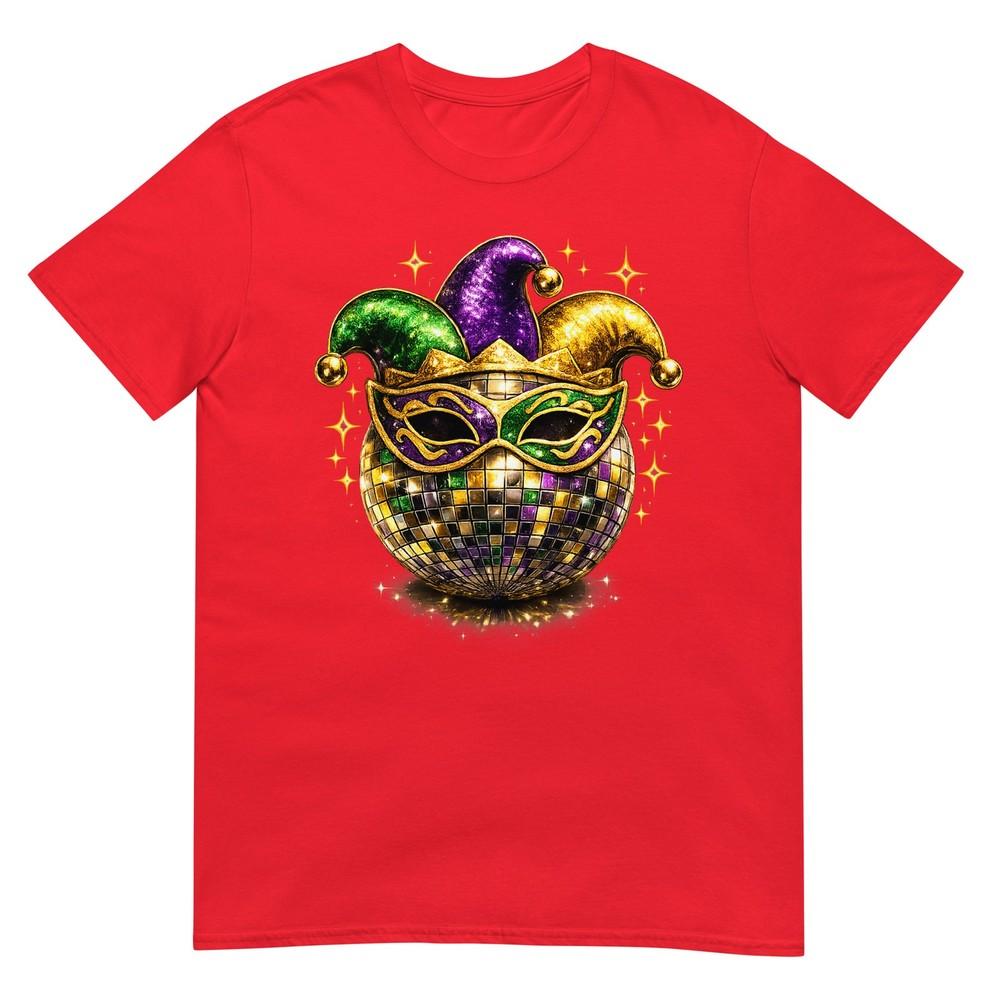 Mardi Gras Disco Ball Luxury Golden Beads Mask Feathers TShirt S