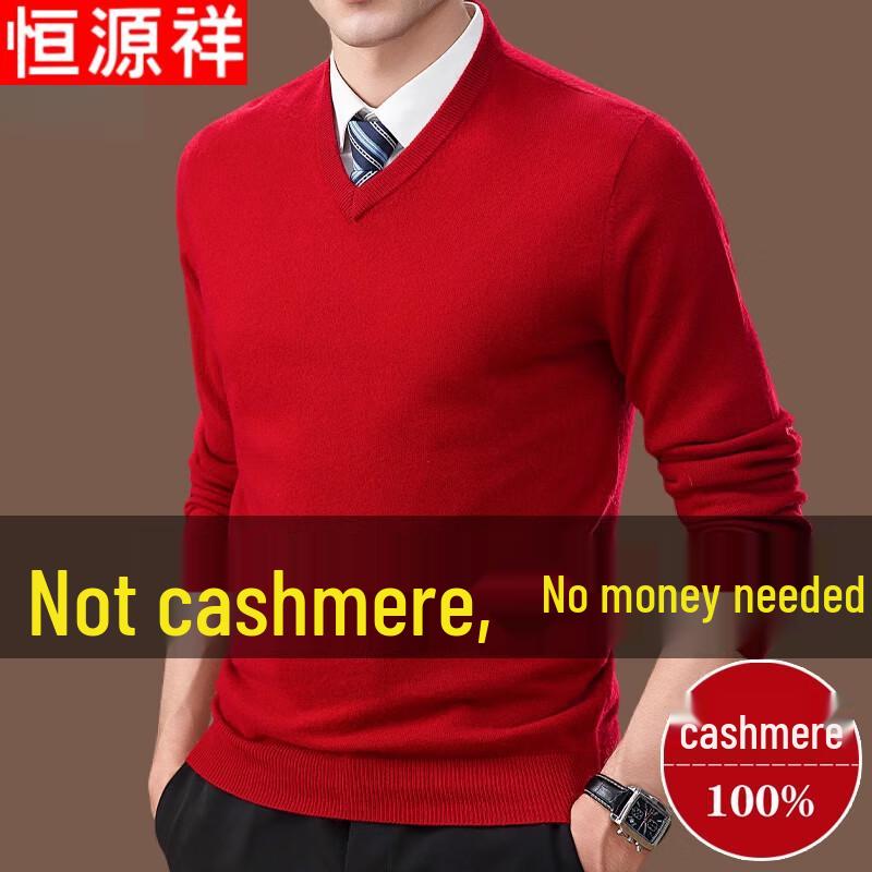 Hengyuanxiang Men's Premium Cashmere V-Neck Sweater