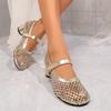 Fashion Stylish Cutout Ballet Heels Stylish New Square Toe Shallow Mouth Crystal Mesh Buckle Mary Jane Block Heel Single