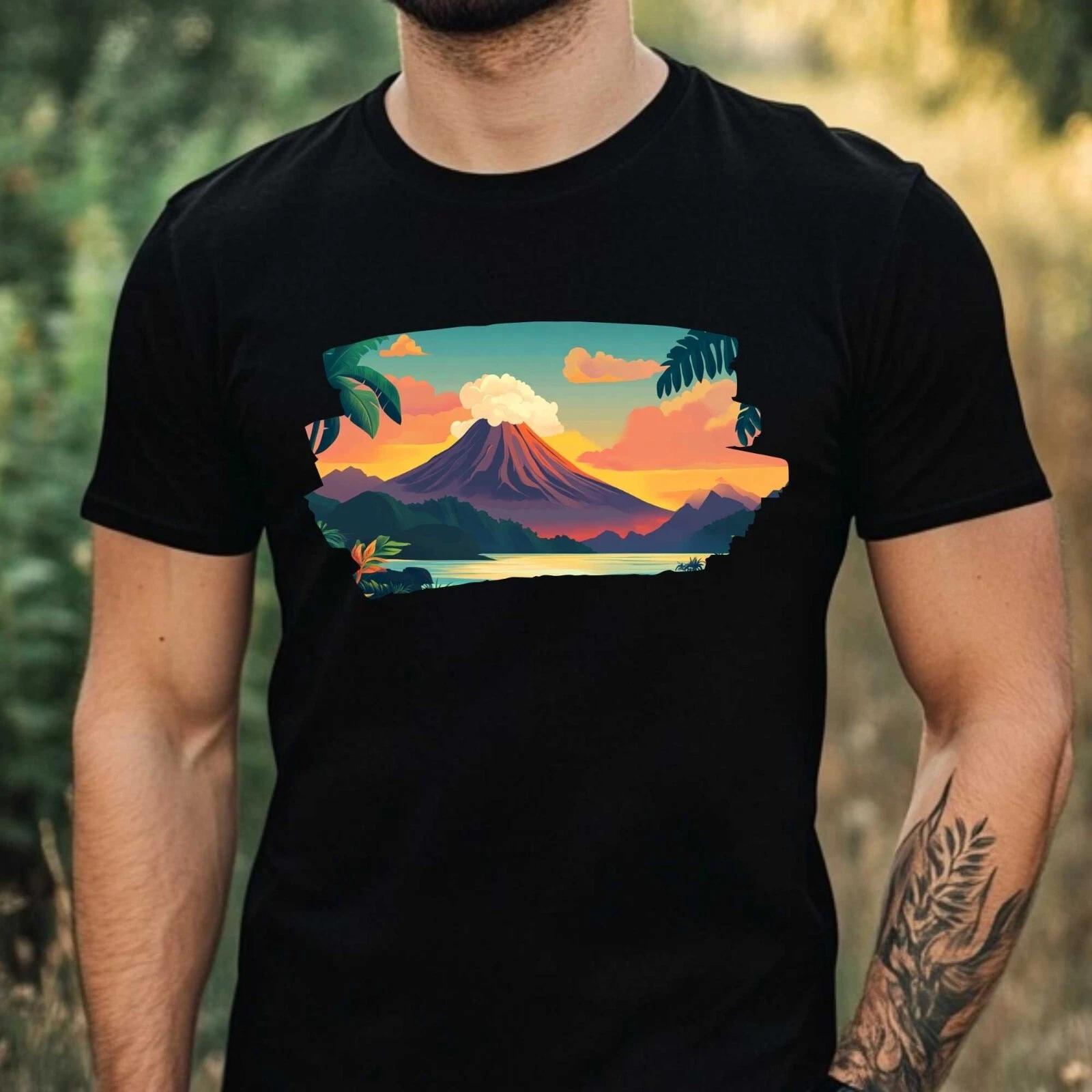 T-Shirt Herren Vulkan Landschaft Motiv Baumwolle Größe XS bis 5XL XXXXL