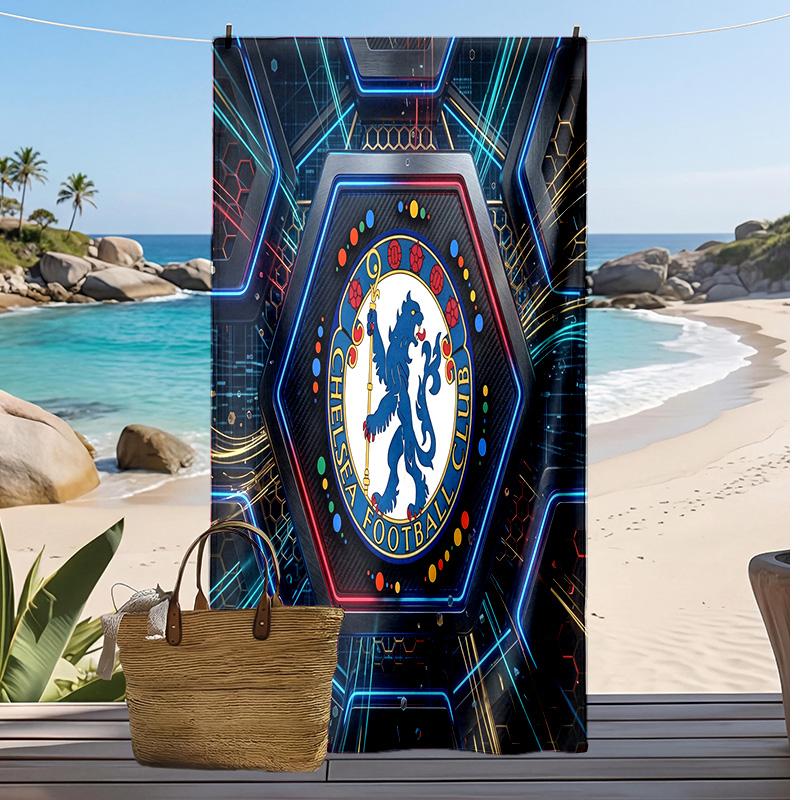 מגבת חוף מודפסת של צ'לסי FC, מגבת רכה מתייבשת במהירות, שמיכת חוף מלבנית גדולה ניידת לנסיעות, בריכה