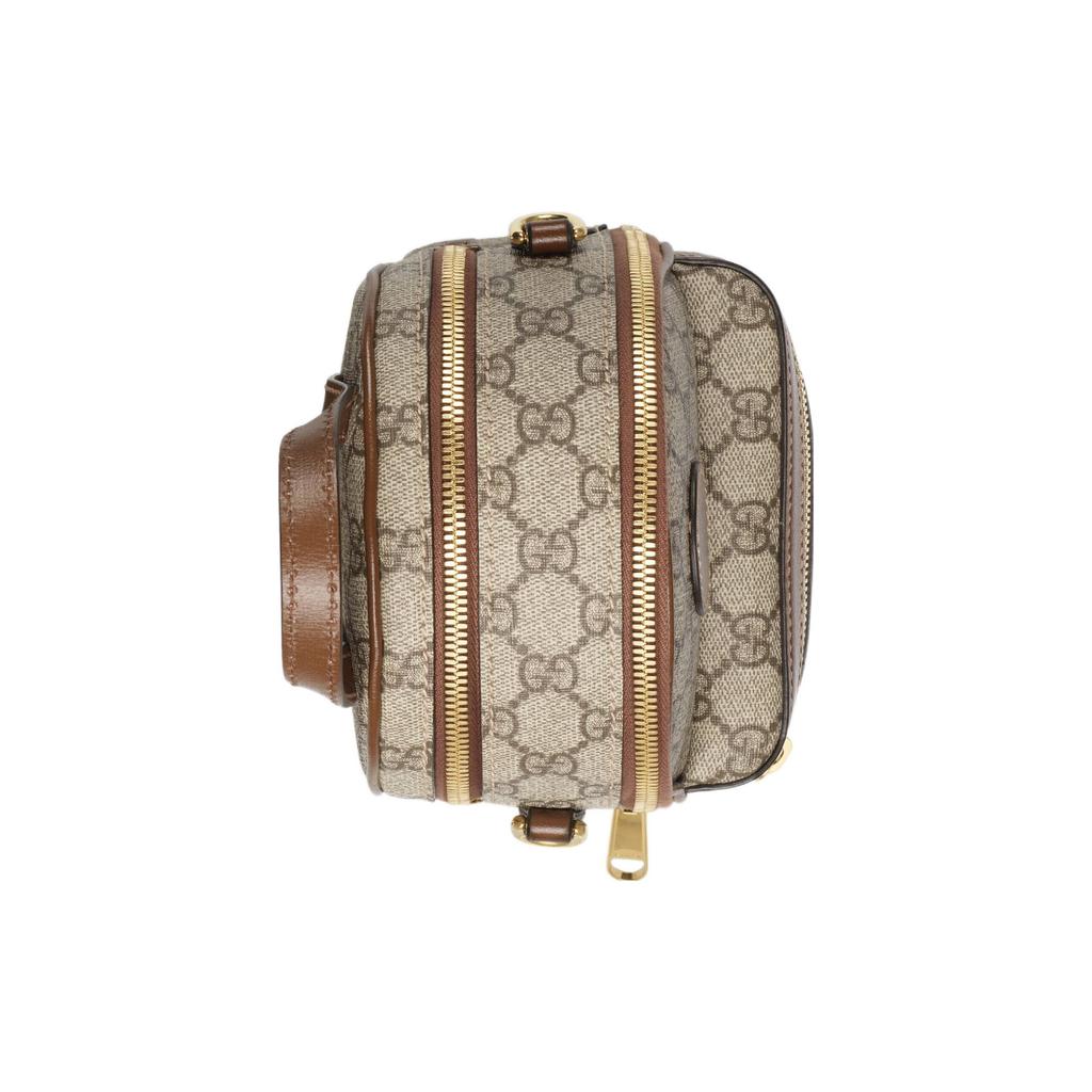 Gucci GG Supreme Mini Backpack, Beige Ebony Canvas Brown Leather Trim Gold Hardware, Men's Backpacks for Daily Shopping Travel 725654-92TCG-8563