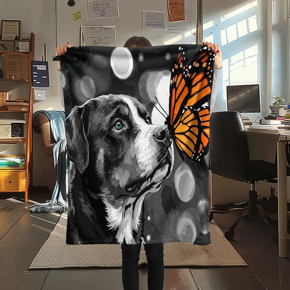1PC Watercolor Pet Art Print Flannel Blanket, High quality All Seasons, Home Decor, Warmth and Comfort, Perfect for Christmas Gifts