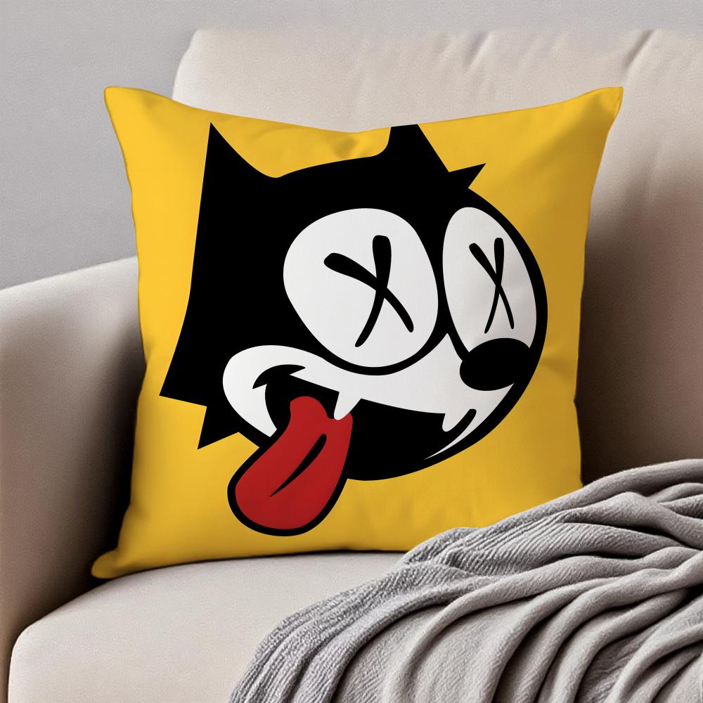 Cute and Classic Animation FFelix the Cats Cushion Cover Pillowcase Antidustmite Invisible Zipper Short Plush Sofa Cushion