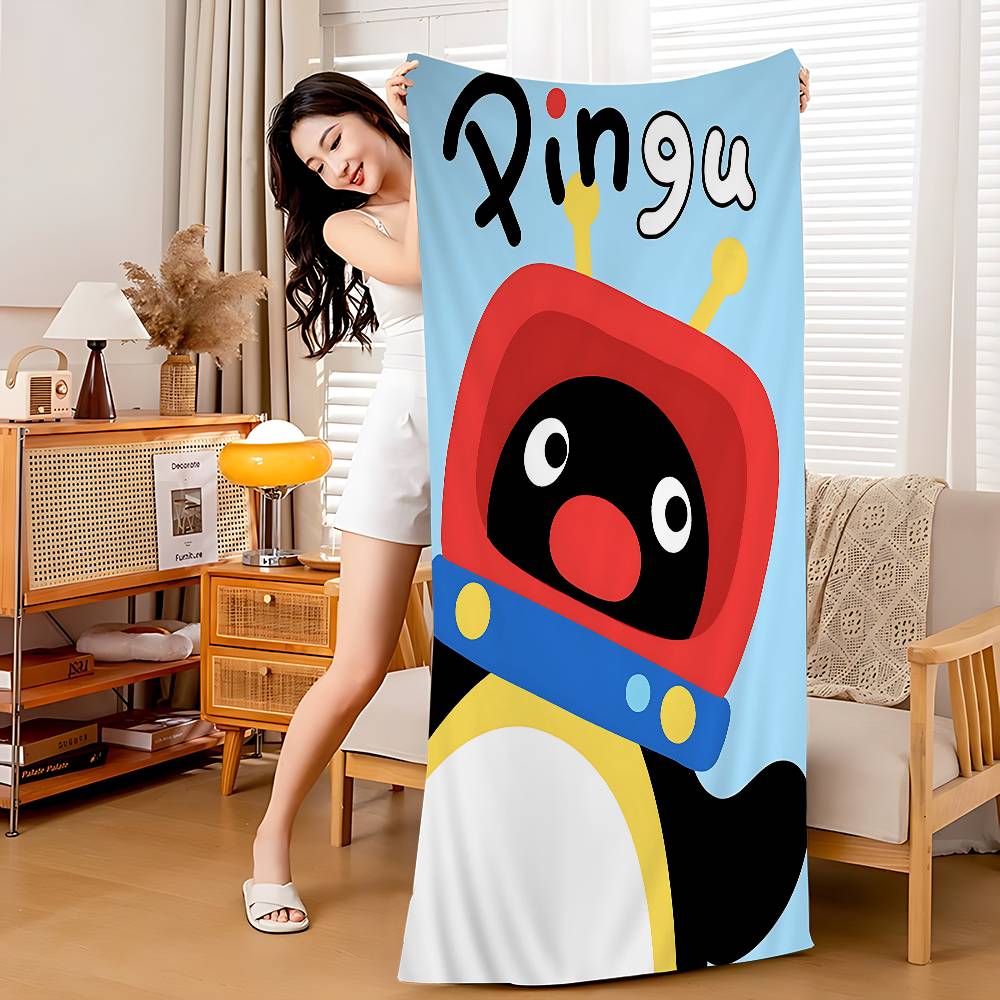 Pingu Cartone Animato Pingu Microfibra Stampato Asciugamano da Spiaggia Alpinismo Yoga Spiaggia Nuoto Corsa Assorbente Morbido Asciugamano