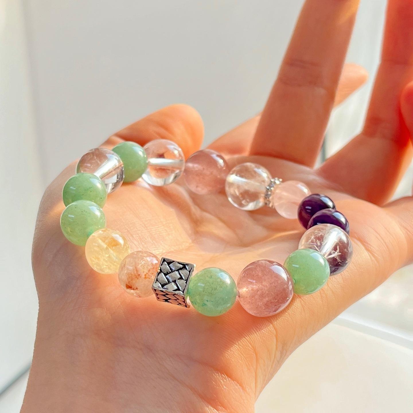 Natural Citrine Amethyst Dongling Jade Strawberry Crystal White Crystal Design Bracelet Bracelet.