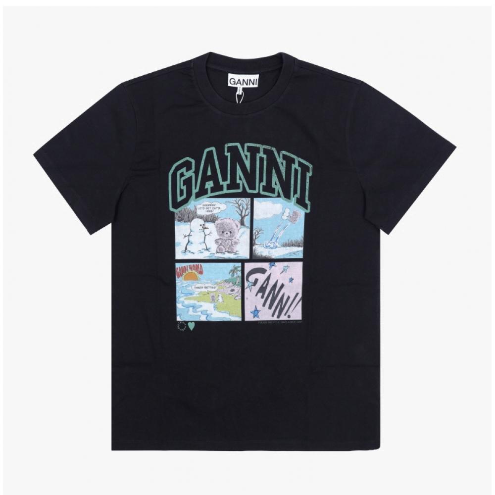 Ganni Bear Comic Teddy Logo Women S Short Sleeve Tee A1050070 252
