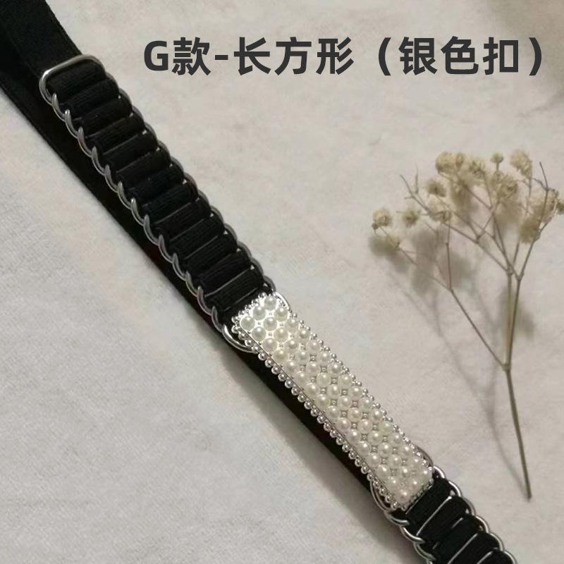 Diamond-Encrusted Pearl Elastic Elastic Waist Chain Women'S Dress Belt Black Thin Waist Seal Slim Waist Accessories