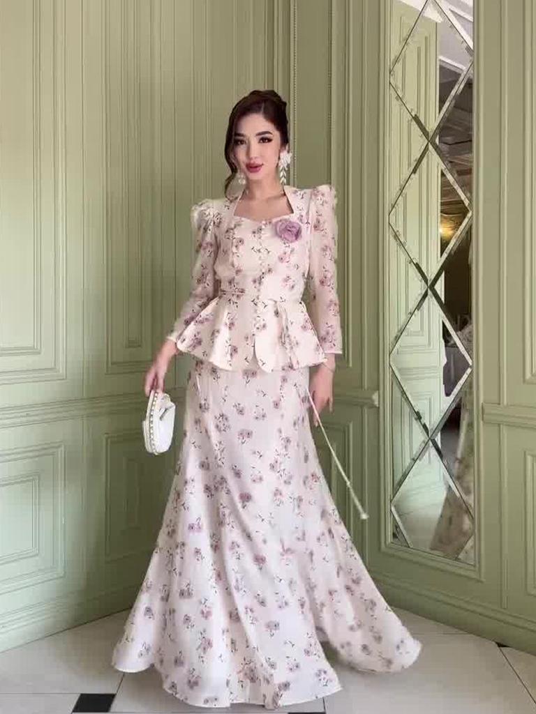2025 Floral Spring Set: Elegant Long Sleeve Top & Skirt