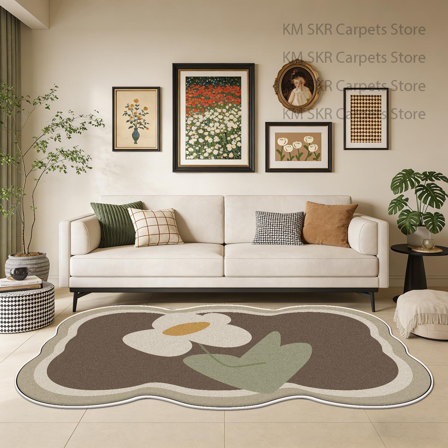 

Spring Flower Simple Style Living Room Floor Mats Non-slip Washable Decoration Bedroom Irregular Carpet Soft Plush Study Rug 60x90cm