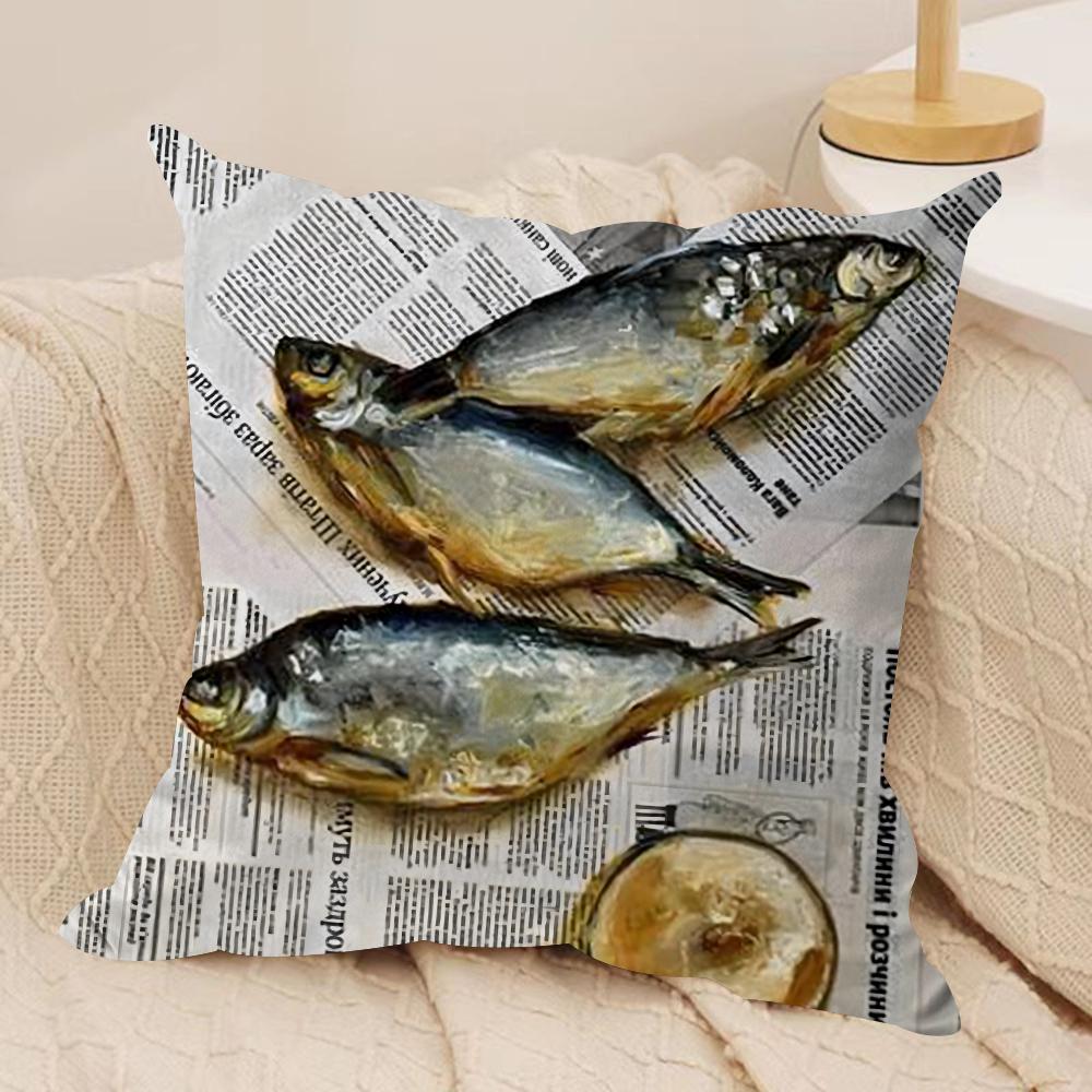 Colorful Sardine Lobster Cushion Cover Soft Plush Fabric DoubleSided Printed Sofa Cushion Cover for All Seasons Home Decor Gift