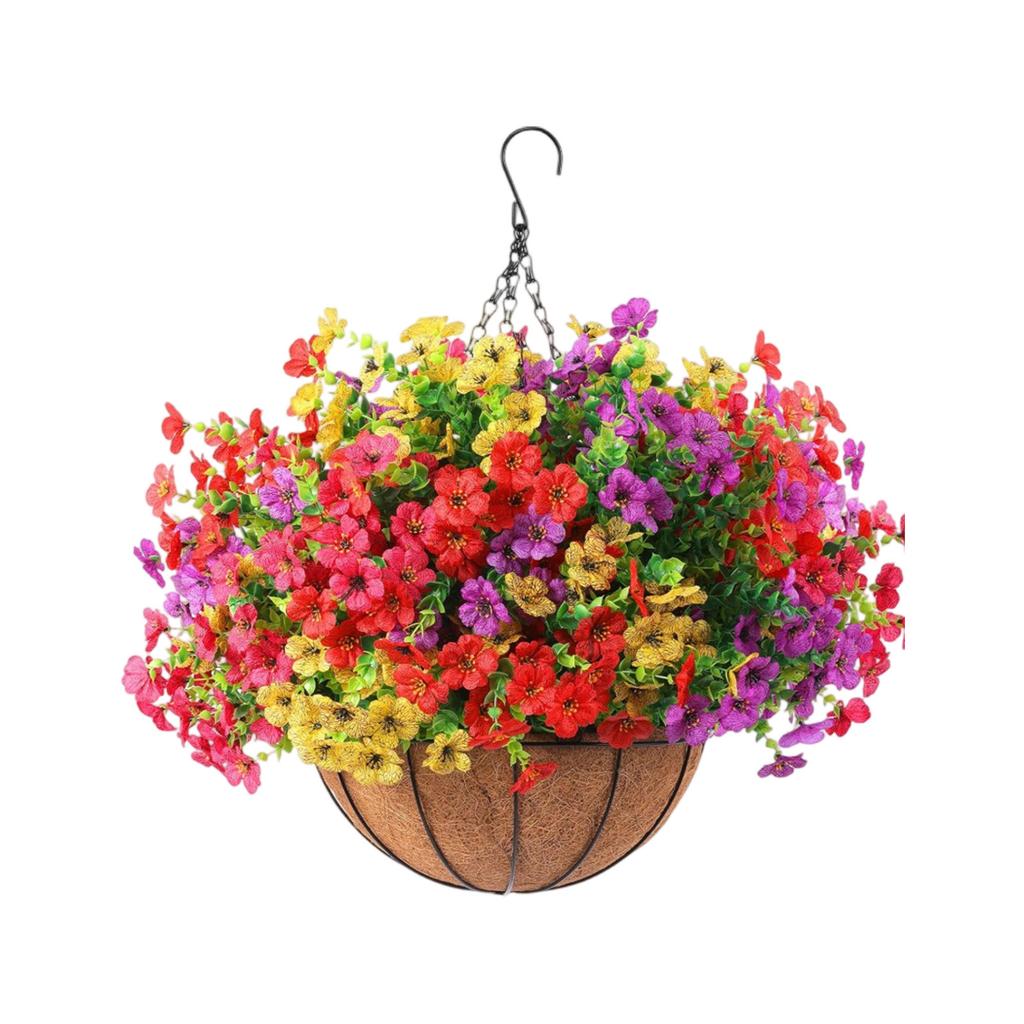 Artificial Flowers For Outdoors,fake Flowers, Hanging Planters With12 Pcs Flowers For Spring Summer Front Porch Garden Patio Home Decor