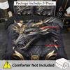 3Pcs Dragon Theme Comforter Set, Majestic Black Golden HD Digital Print, 100% Polyester Breathable Bedding with Pillowcases