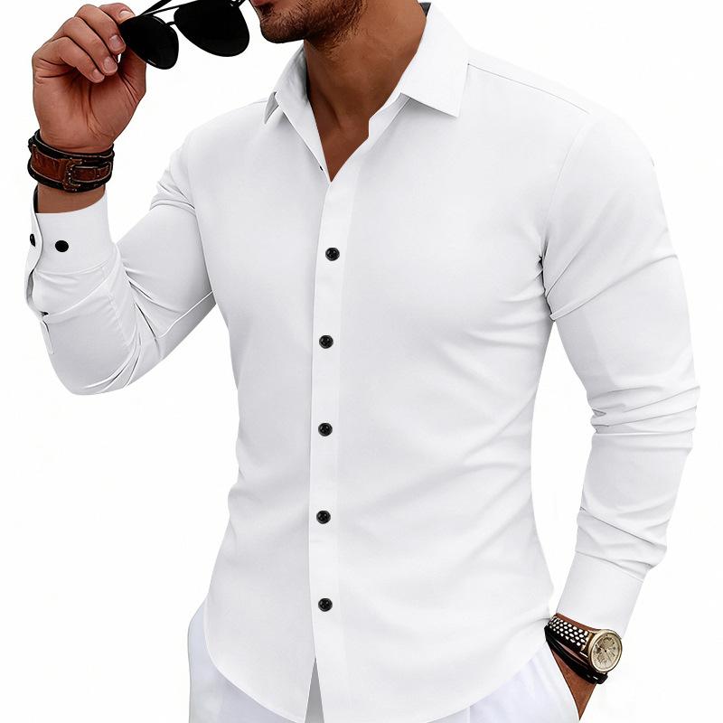 Men's Long Sleeve Stretch Shirt Slim Fit Button Down Collar Dress Shirt Business Work Shirt Casual Office Shirt