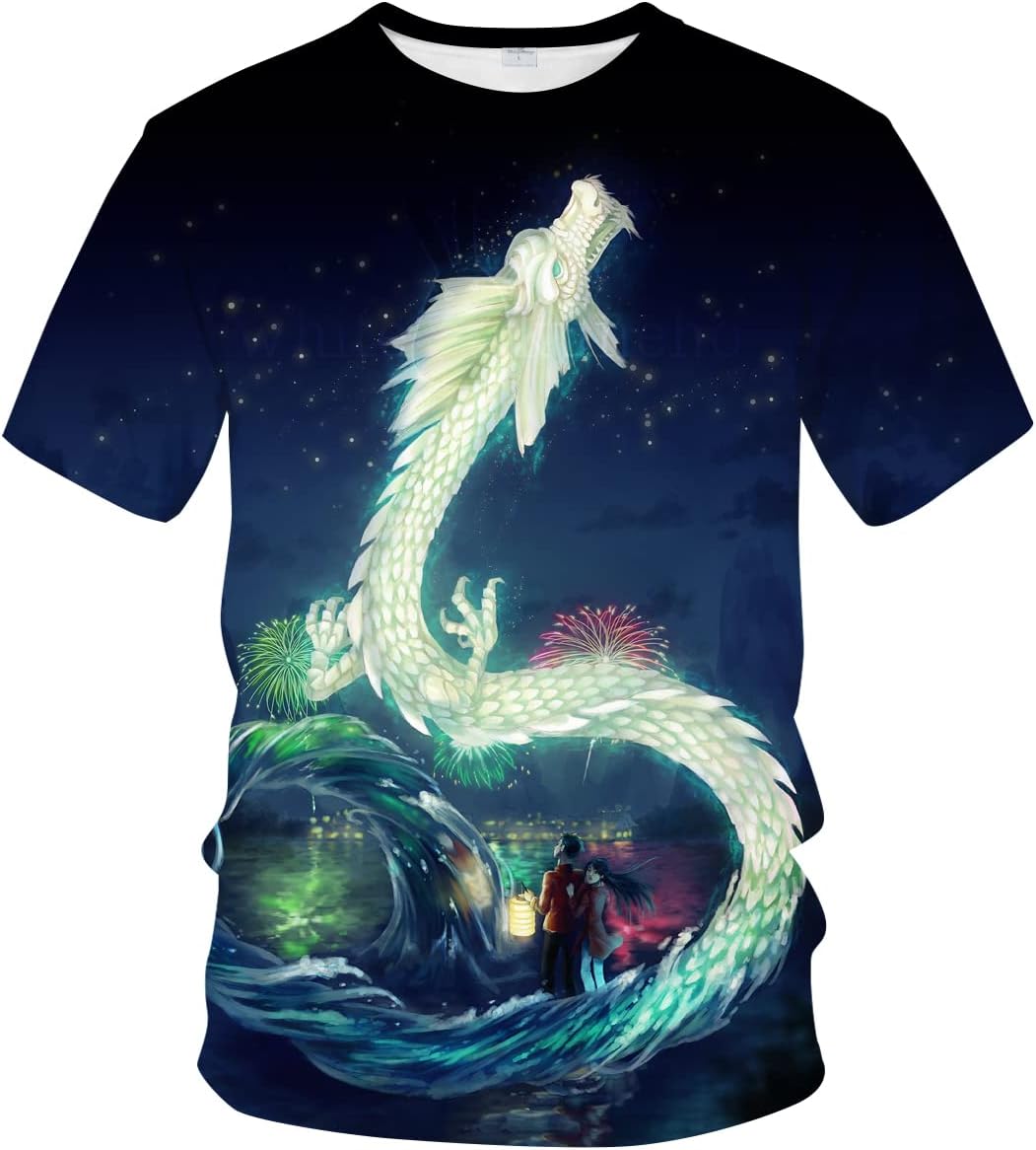 

LAOLIUSN Мужская футболка с драконом, летние футболки с коротким рукавом, топы, футболка с изображением животных, футболка с рисунком аниме 6XL