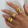 Stainless Steel Geometric Hollow Wide Ring Metal Texture Waterproof Daily Simple Stylish 18K Gold Plated Zircon for Women