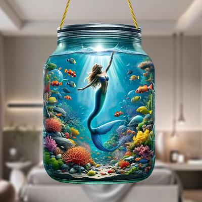 Mermaid Theme Acrylic Hanging Decorations, Ocean Scene, Transparent Glass Bottle, Nurseries, Vintage Home Decor Wall for Bar Kitchen