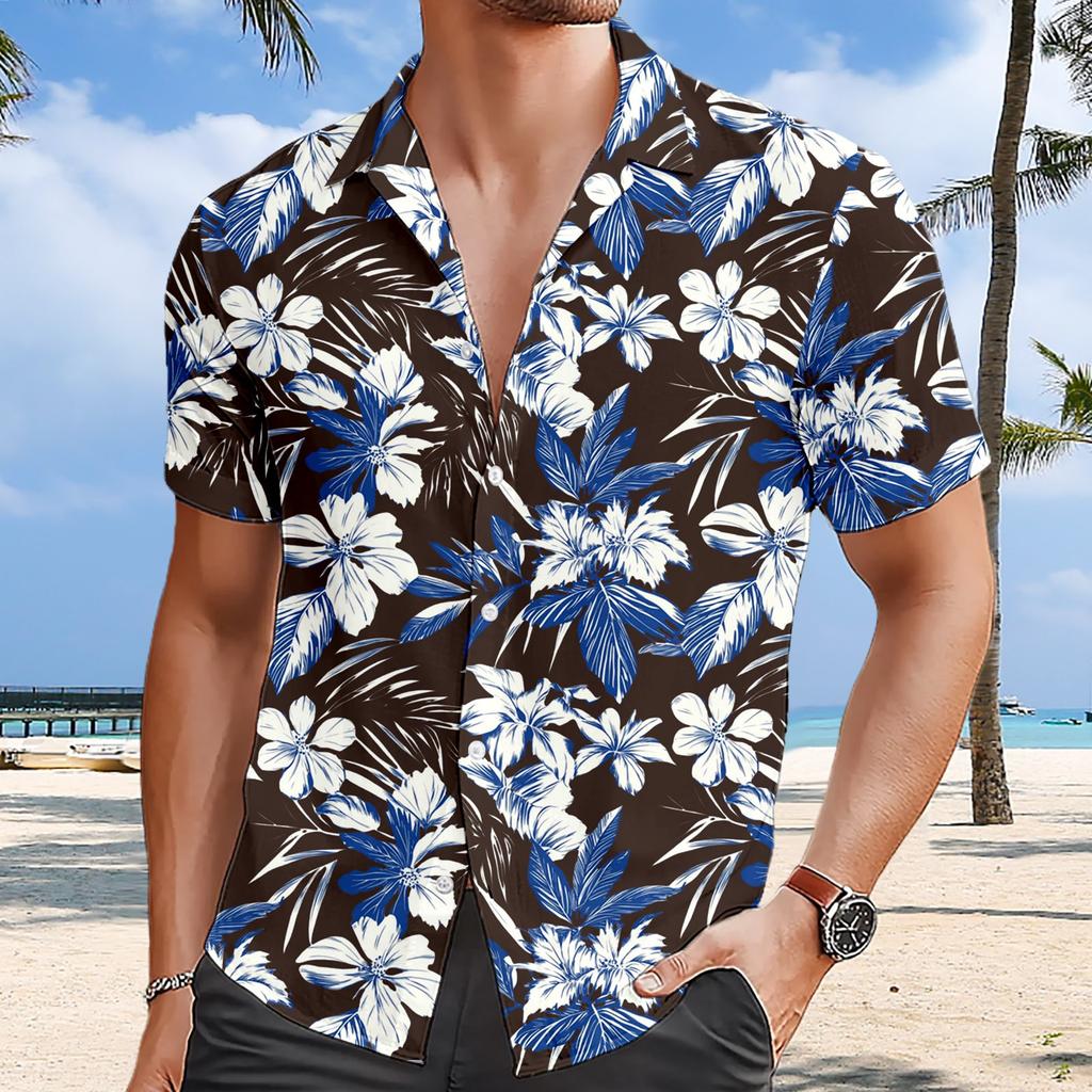 3D Floral Pattern Print Men's Short Sleeve Button Up Lapel Shirt For Summer Holiday Resort Hawaiian Style Shirt Men 2025