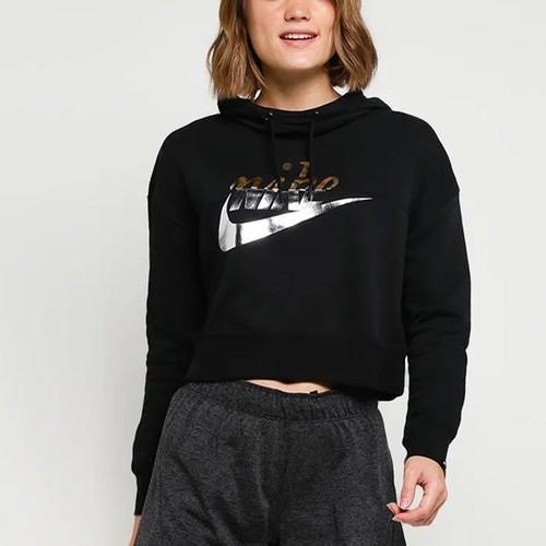 Nike Pullover mit Kapuze, gefüttert mit Fleece, Retro-Sport-Sweatshirt für Damen in Schwarz