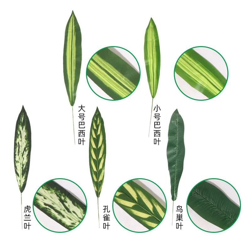 Künstliches grünes Blatt von One Piece, gefälschte Seidenpflanze für Hochzeit, Geburtstagsfeier, Heimdekoration, Palmblätter