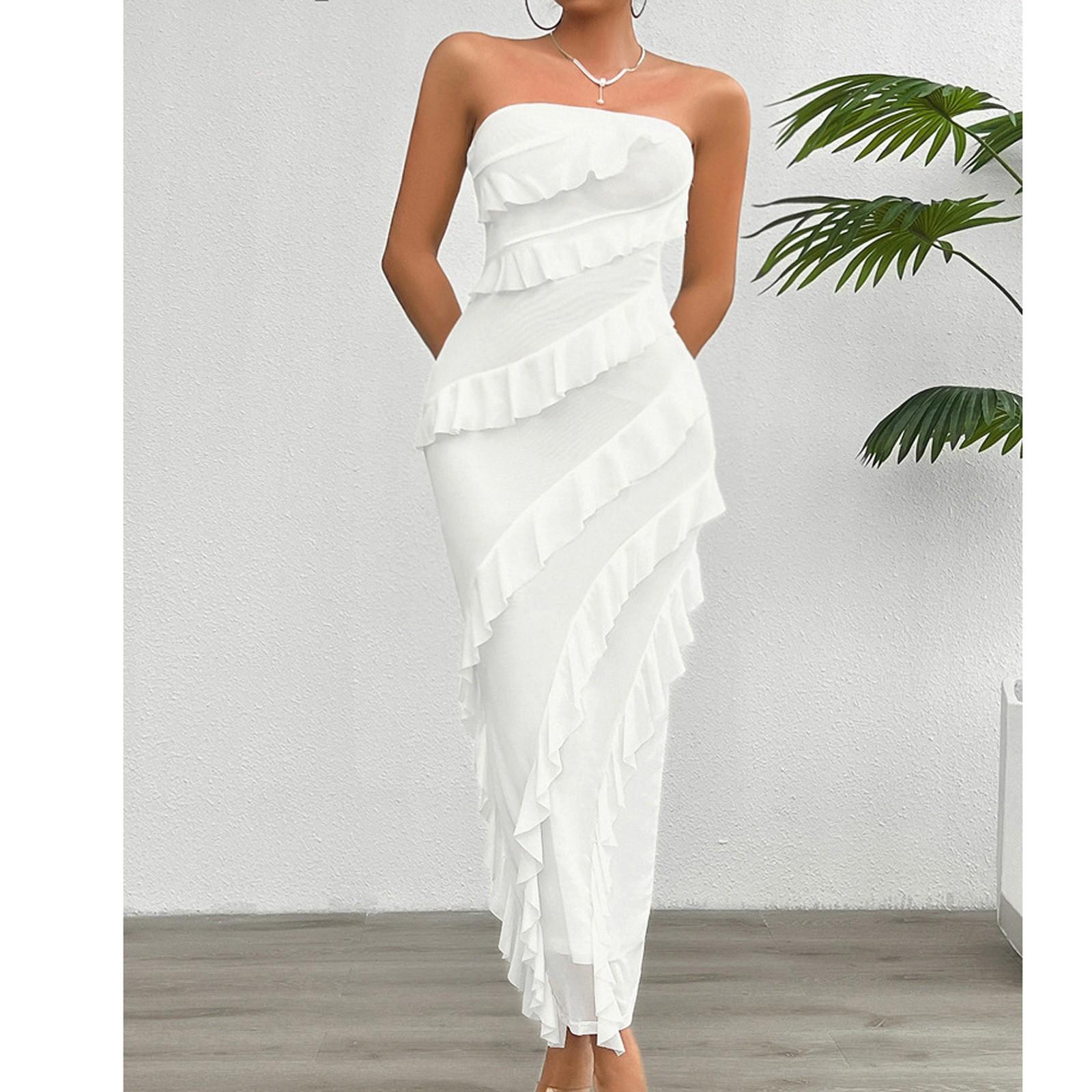 

Женское свободное однотонное платье без бретелек с ягодицами и мешковиной, облегающее платье без бретелек XL белый