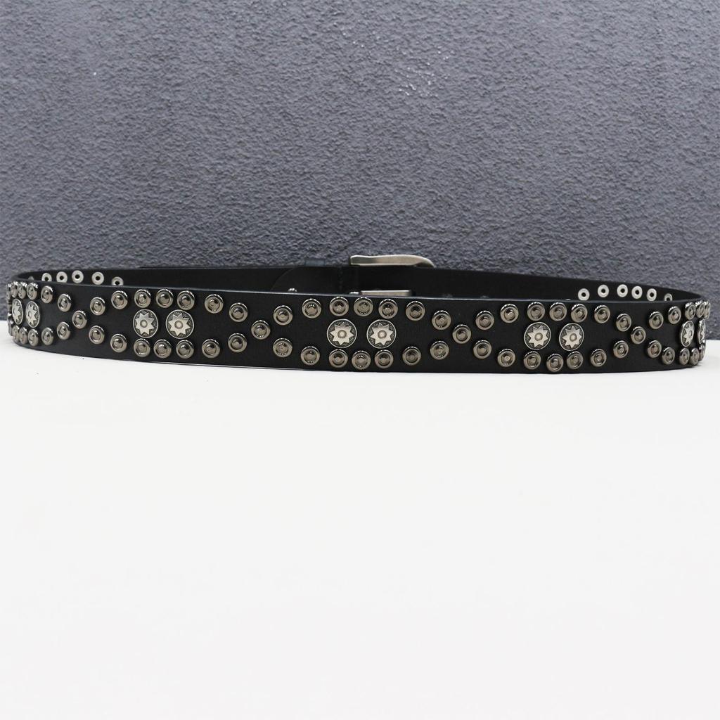 Gothic Star Rivet Cowhide Leather Belt - Western Y2K Style