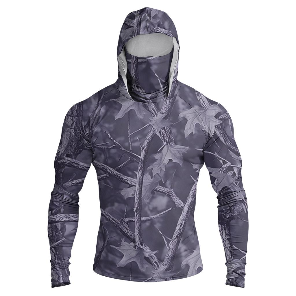 Men's Casual Raglan Sleeve Hoodie Long Sleeve Sun Protection Shirt Camouflage Print Outdoor Lightweight Breathable Quick Dry