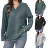 Women's V-Neck Lace Trim Loose Fit Long Sleeve Knit Top for Casual Wear
