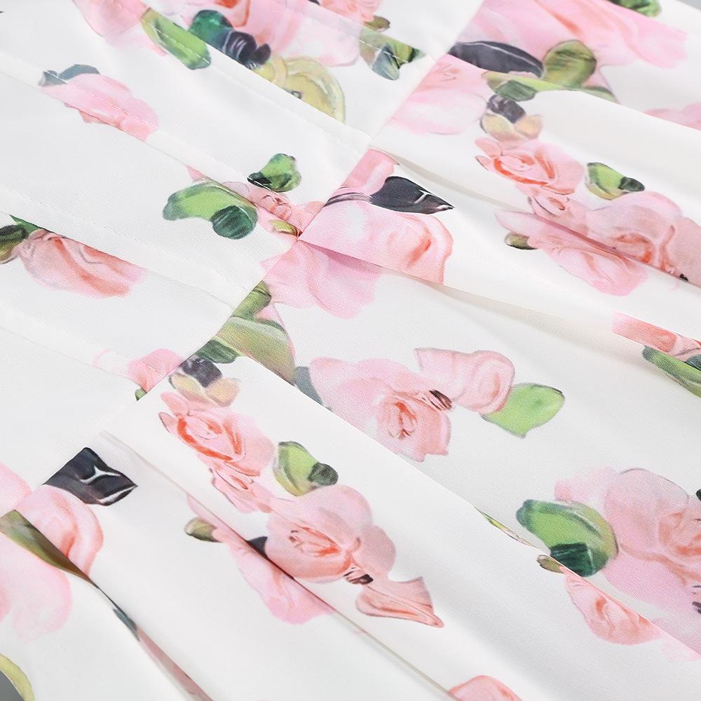 Elegant Print Swing Midi Dress with Shoulder Straps - Women's Banquet Attire