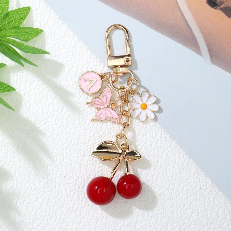 Exquisite Mini Cherry Keychain Enamel Butterfly Flower Pendant Keyrings Women Handbag Decor Car Accessories Gifts