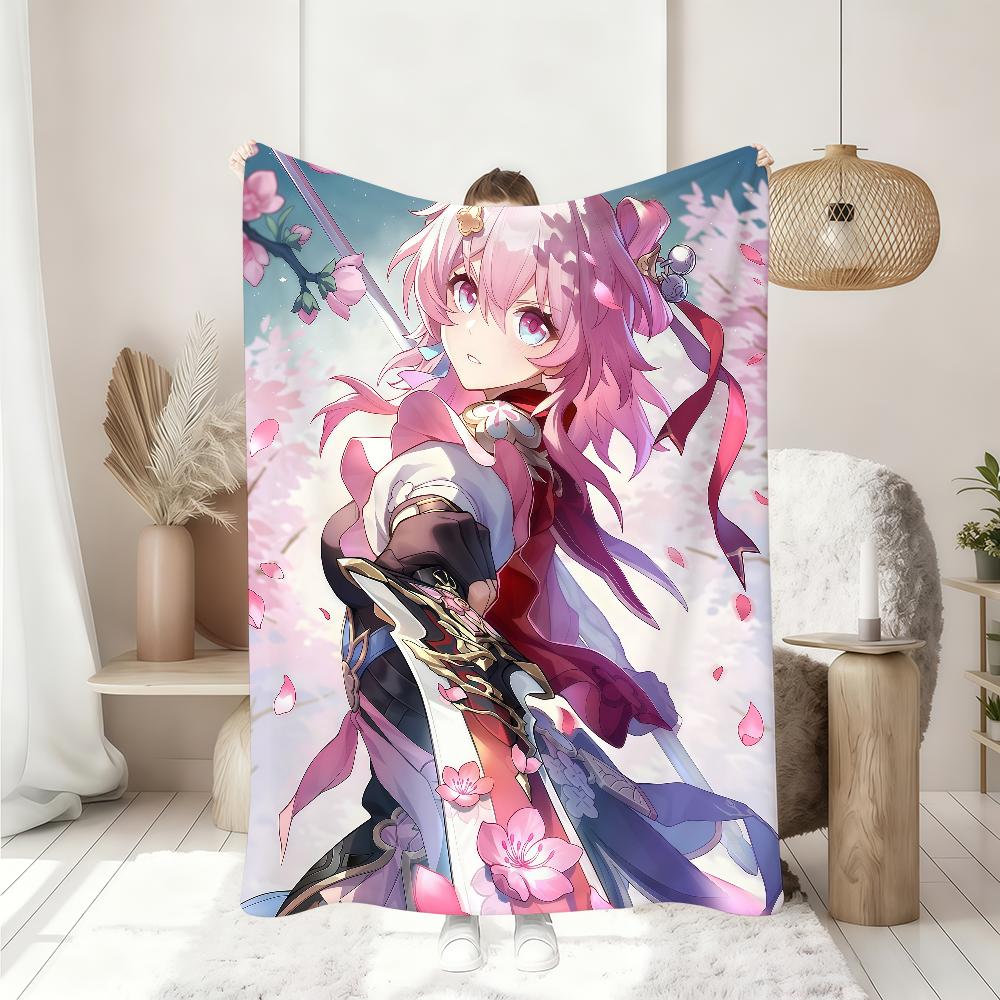Hot Game Honkai Star March 7th Blanket Soft Throw Blanket for Home Bedroom Bed Sofa Picnic Travel Office Rest Cover Blanket Gift