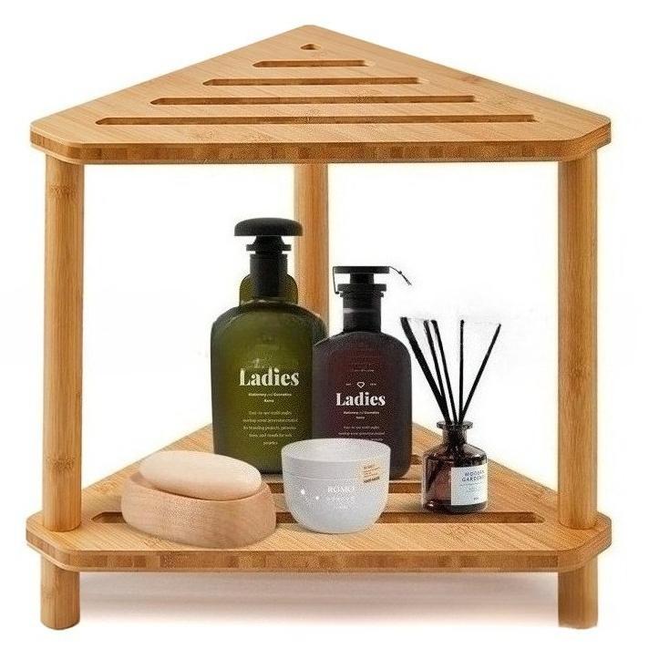 2-Tier Bamboo Bathroom Stool - Solid Wood Non-Slip Shoe Stool & Bath Seat, Multi-Purpose Household Shelf for Shower/Toilet