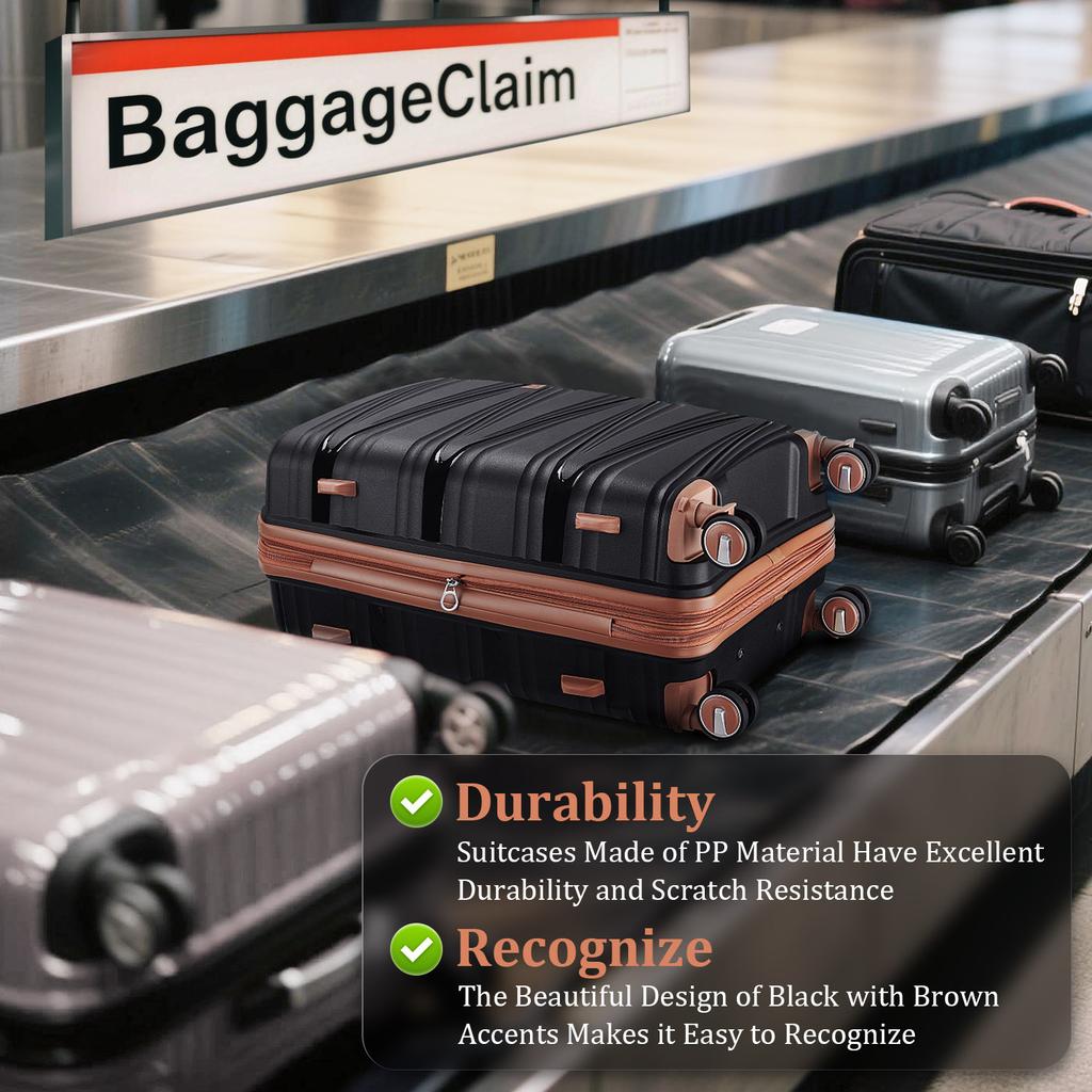 4-Piece Hardshell Luggage Set PP, Suitcase (20/24/28 Inch), 14" Cosmetic Case, Removable Wheels, Space-Saving, Lightweight & Robust Combination Lock