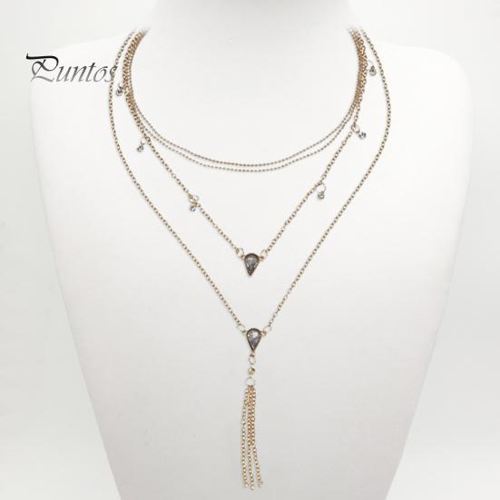 Damen-Halskette, geschichtet, lange Quaste, goldenes massives Metall, erweitert, verstellbar, vier Schichten, sexy, minimalistische Mädchen-Kette, Halskette, Mode-Accessoires