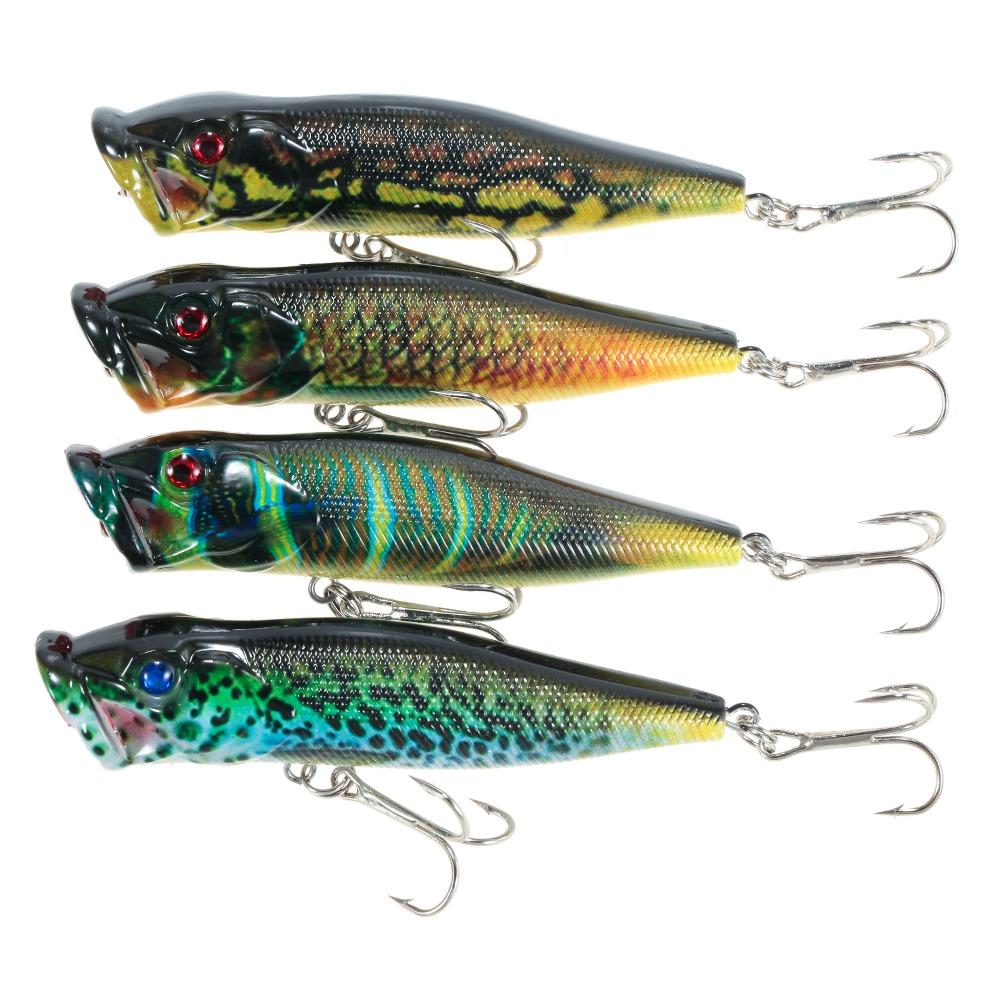 4PCS ABS Surface Popper Bait with Double Hooks Floating Wobbler Bait  Trout Fishing