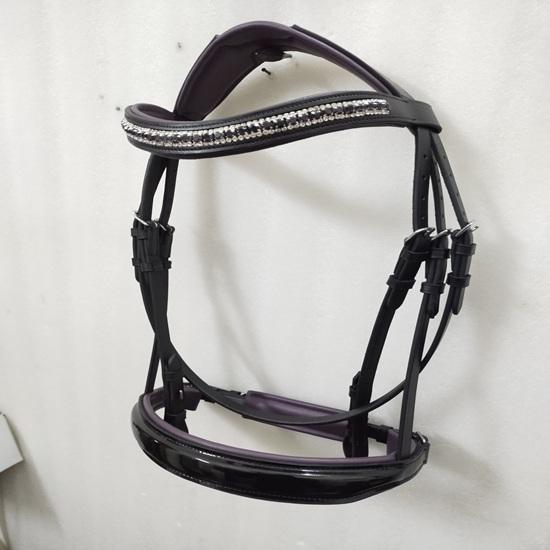 Leather Padded Comfort Bridle with Purple Colour Stone & Padding Dressage Bridle for Horses.